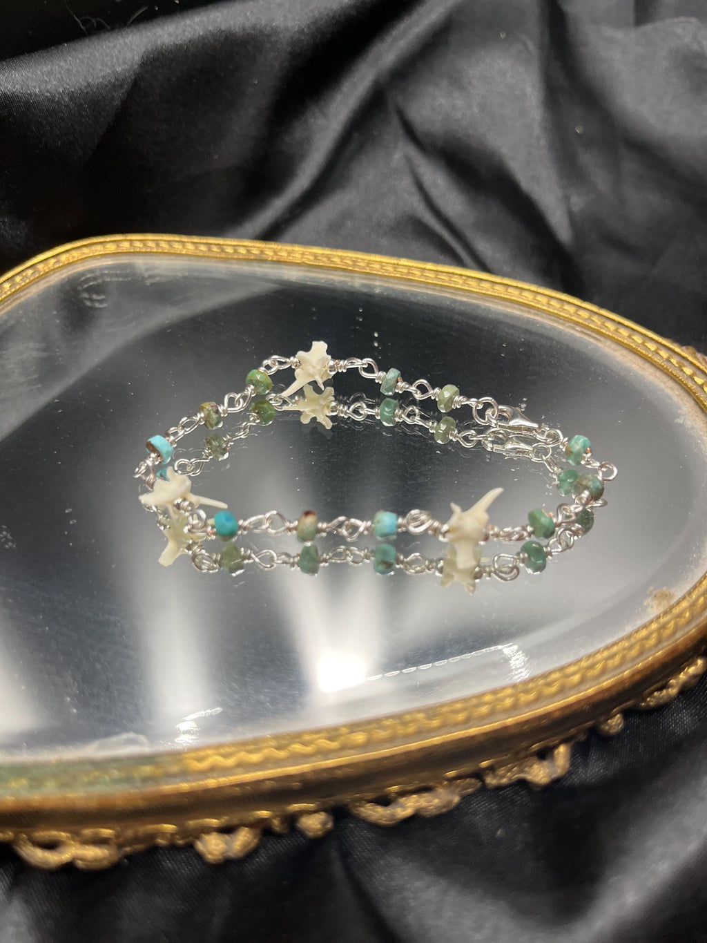 Kingman Turquoise Rondelle & Rattlesnake Vertebrae Bracelet – Sterling Silver