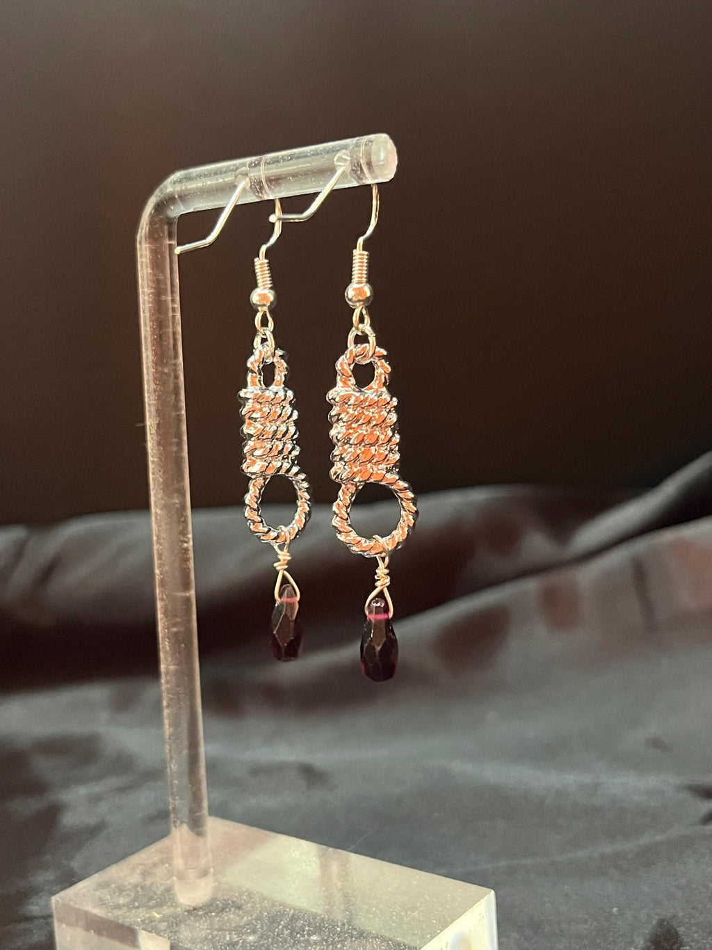 Garnet Noose Earrings | Gold or Silver Plated | Red Garnet Drop | Hypoallergenic