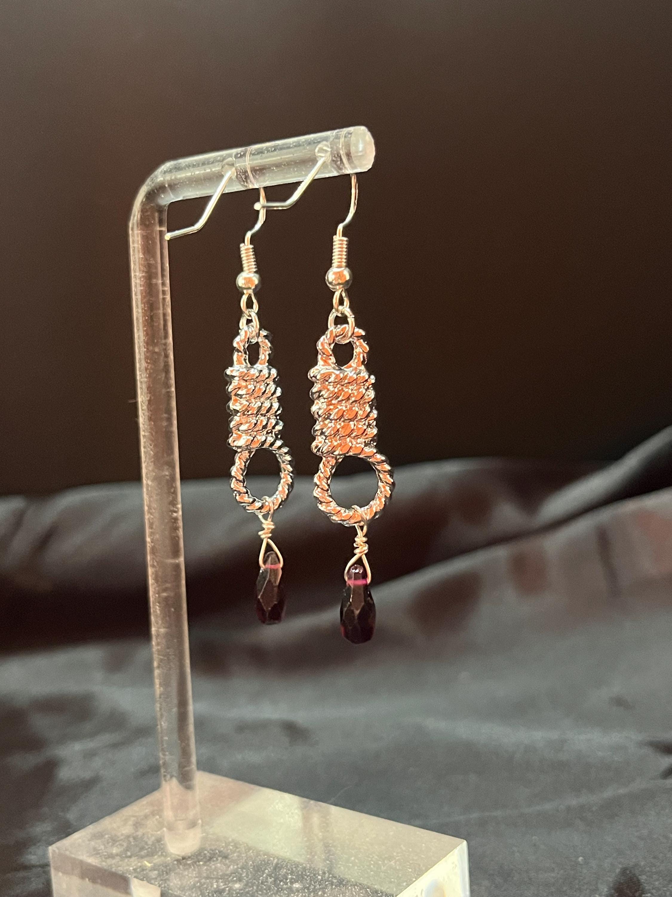 Garnet Noose Earrings | Gold or Silver Plated | Red Garnet Drop | Hypoallergenic