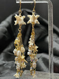 Snake Vertebrae & Pearl Dangle Earrings | Crystal Accent | 3”