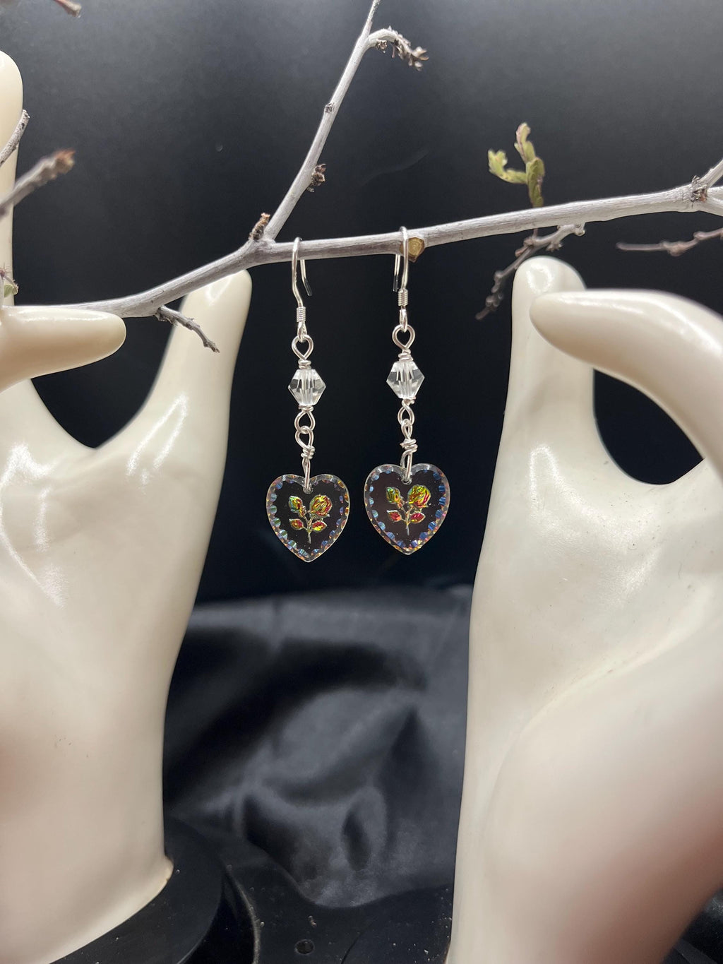 Crystal Floral Reverse Etched Glass Sterling Silver Earrings