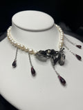Antique Sterling Flower Brooch, Freshwater Pearl & Garnet Choker Necklace – 13.5–15”