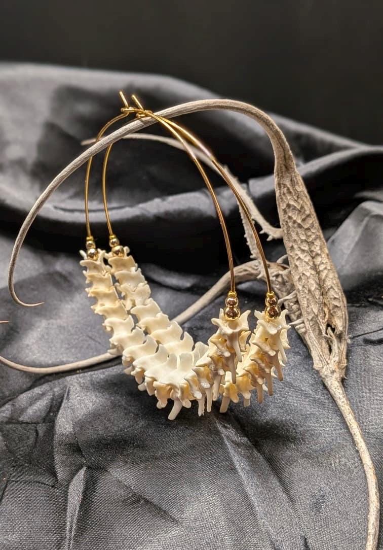 Rattlesnake Vertebrae Half Hoop Earrings, 2.75”