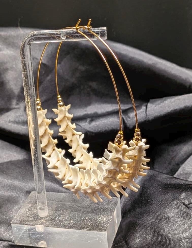 Rattlesnake Vertebrae Half Hoop Earrings, 2.75”