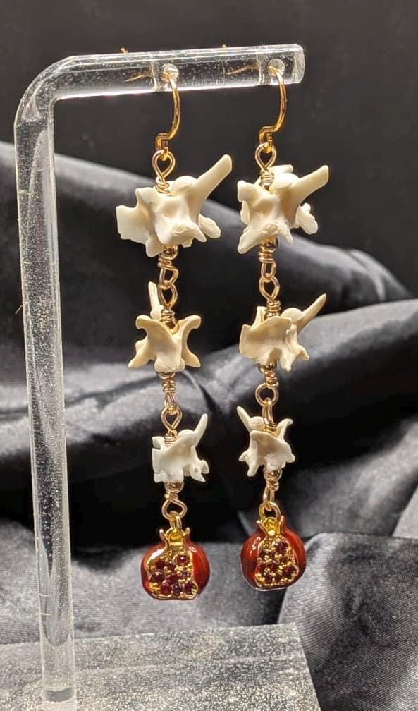 Garden of Eden Rattlesnake Vertebrae & Pomegranate Earrings, 3”