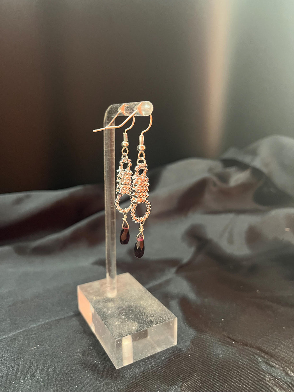 Garnet Noose Earrings | Gold or Silver Plated | Red Garnet Drop | Hypoallergenic