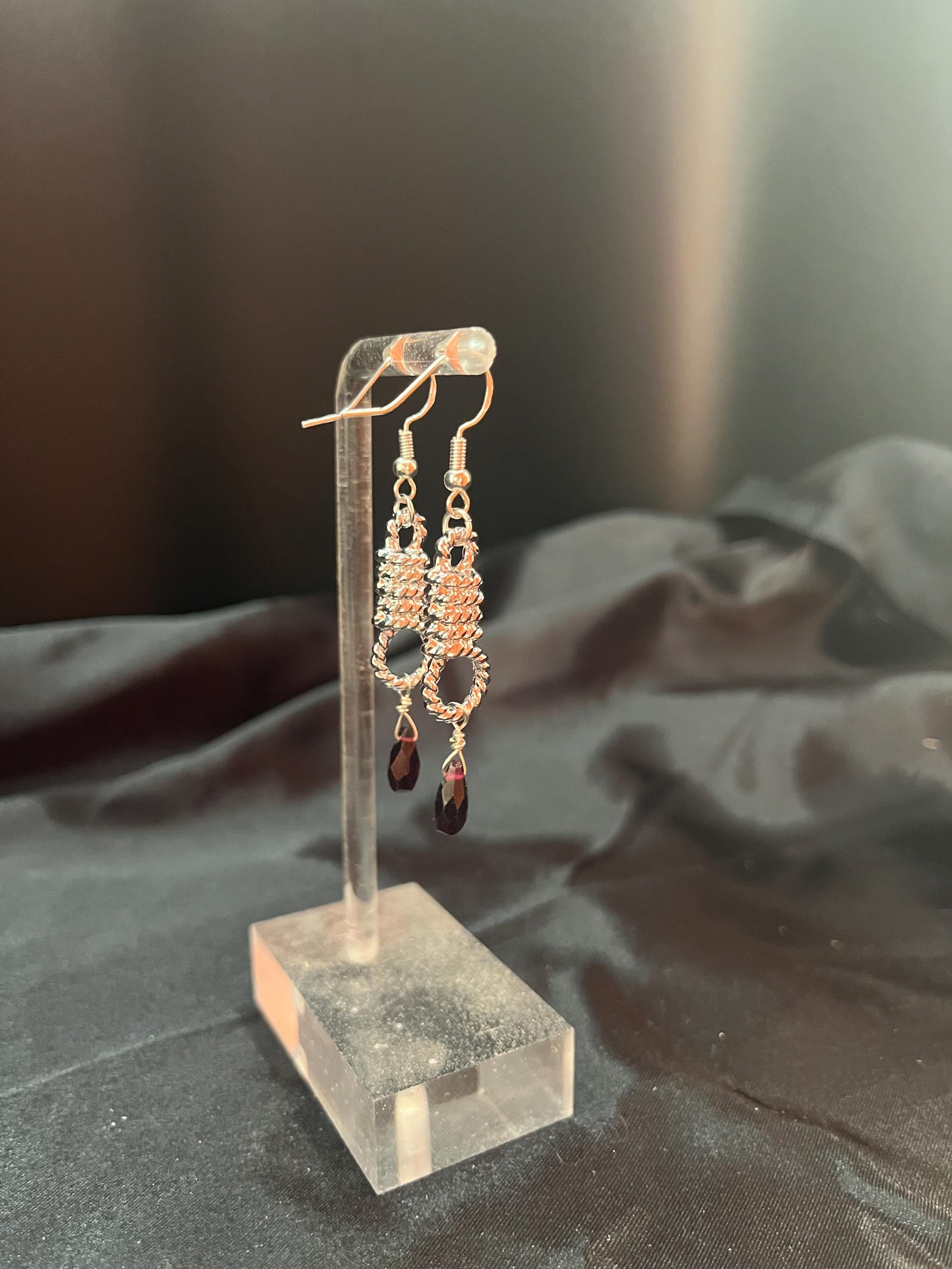 Garnet Noose Earrings | Gold or Silver Plated | Red Garnet Drop | Hypoallergenic