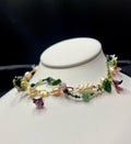 Garden of Eden Necklace – Jade, Tourmaline, Freshwater Pearl, Rattlesnake Bone, Opalite, Glass & Acrylic Flowers – 14–16”