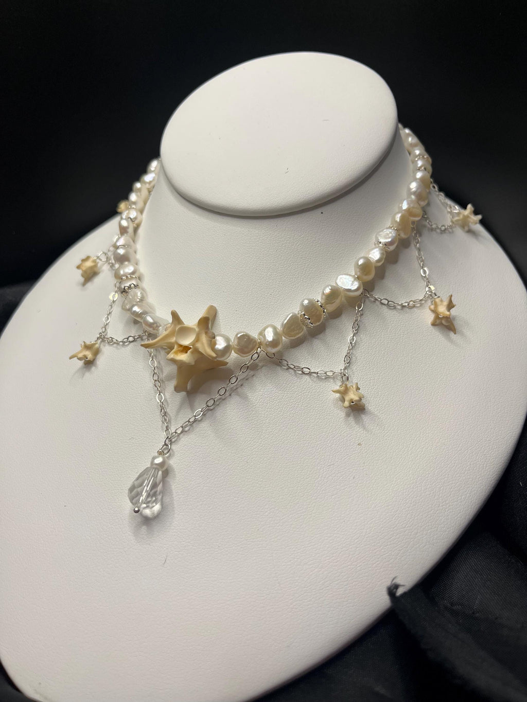Freshwater Pearl & Rattlesnake Vertebrae Necklace – Sterling Silver Chain, Adjustable 13.75–15”