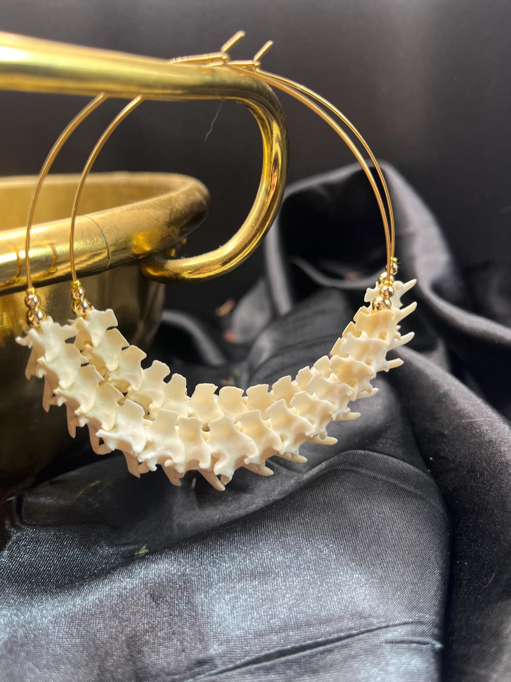 Rattlesnake Vertebrae Half Hoop Earrings, 2.75”