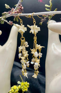 Snake Vertebrae & Pearl Dangle Earrings | Crystal Accent | 3”