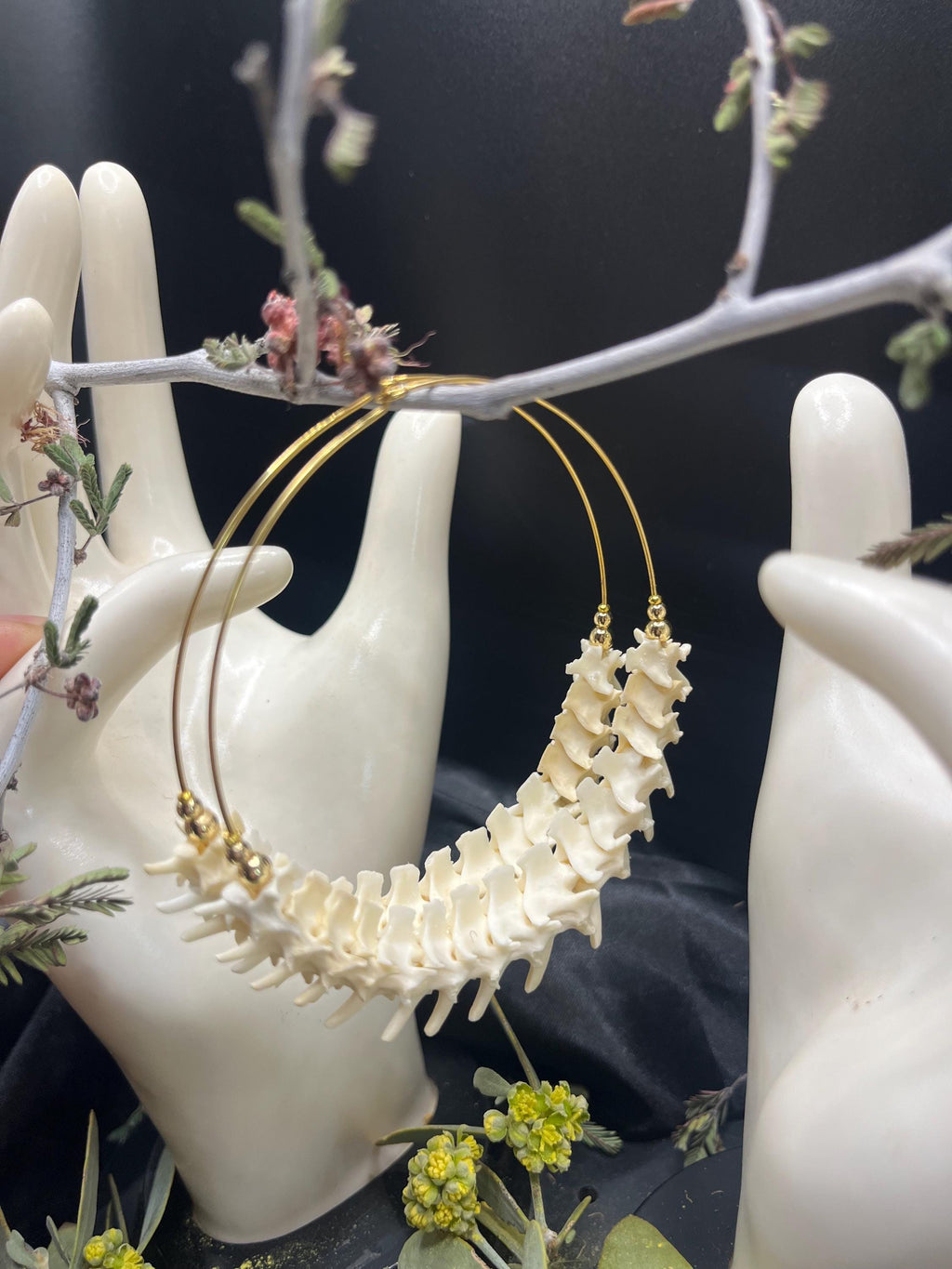 Rattlesnake Vertebrae Half Hoop Earrings, 2.75”