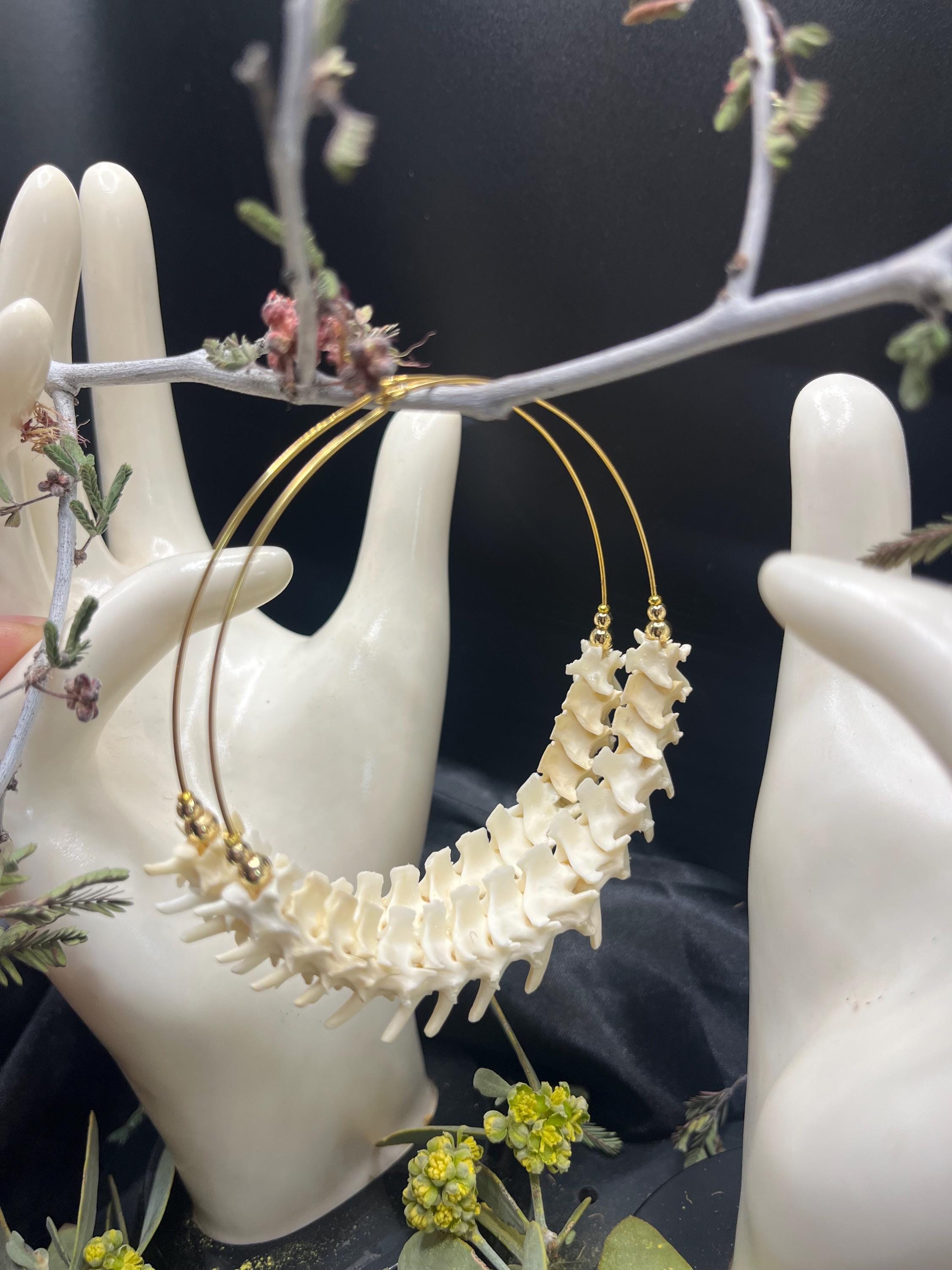 Rattlesnake Vertebrae Half Hoop Earrings, 2.75”