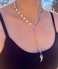 Sterling Turquoise Lariat Necklace | Herringbone Chain | Rattlesnake Vertebrae | 21.5”