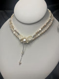 Fox Atlas Bone & Pearl Double Strand Choker – Sterling Silver – Rattlesnake Vertebrae Accent