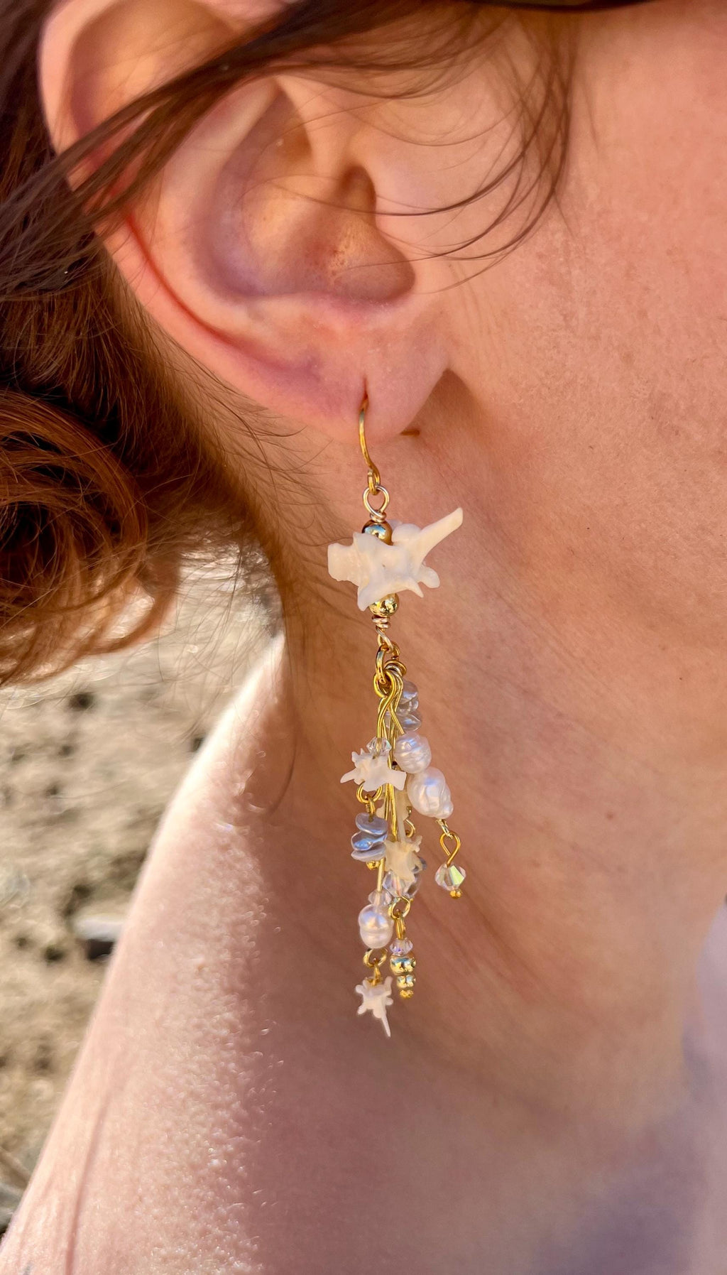 Snake Vertebrae & Pearl Dangle Earrings | Crystal Accent | 3”