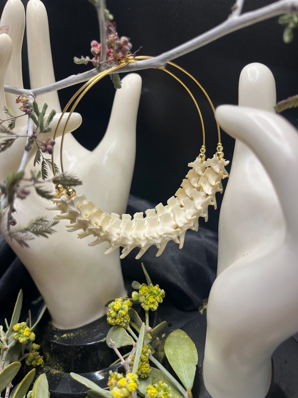 Rattlesnake Vertebrae Half Hoop Earrings, 2.75”