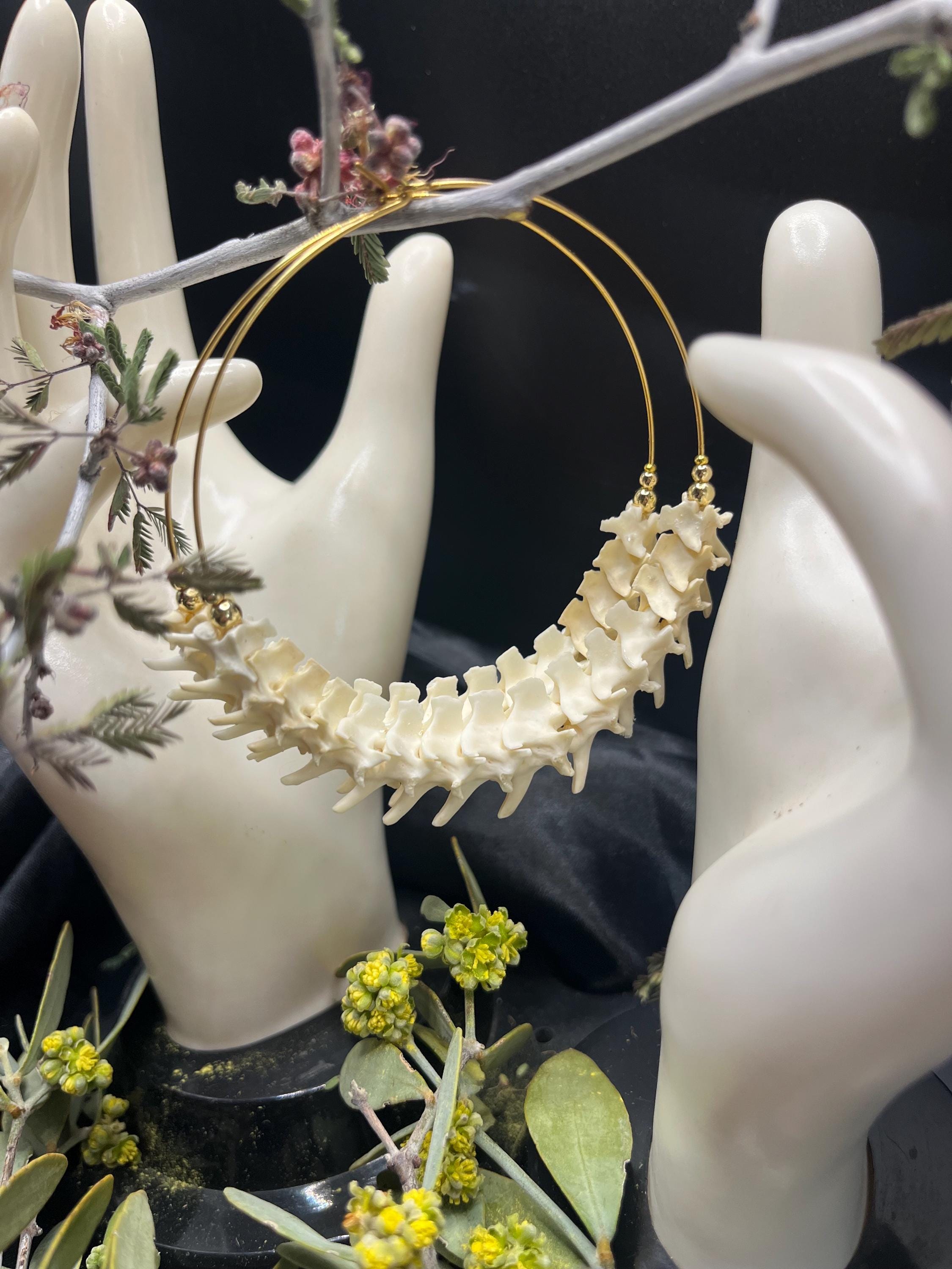 Rattlesnake Vertebrae Half Hoop Earrings, 2.75”