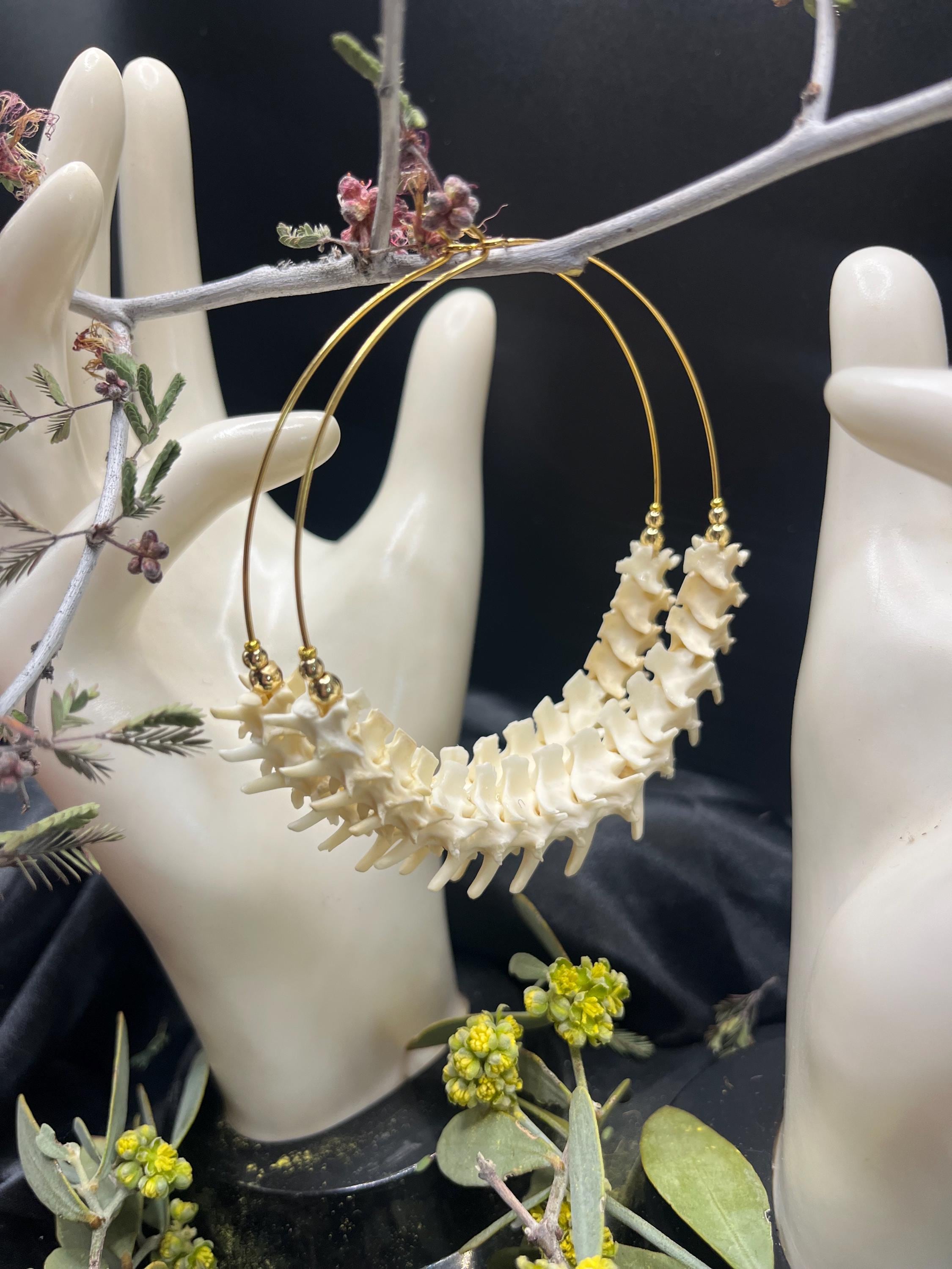 Rattlesnake Vertebrae Half Hoop Earrings, 2.75”