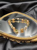 Pink Pearl, Green Bezel-Set Gem & Rattlesnake Vertebrae Bracelet – 18k Gold-Plated