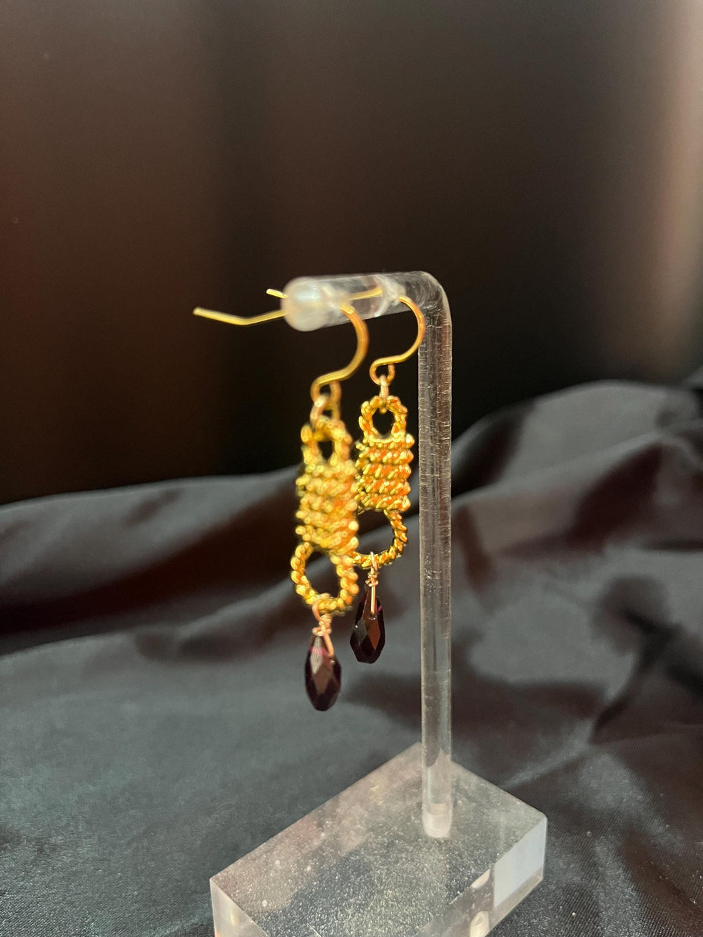 Garnet Noose Earrings | Gold or Silver Plated | Red Garnet Drop | Hypoallergenic