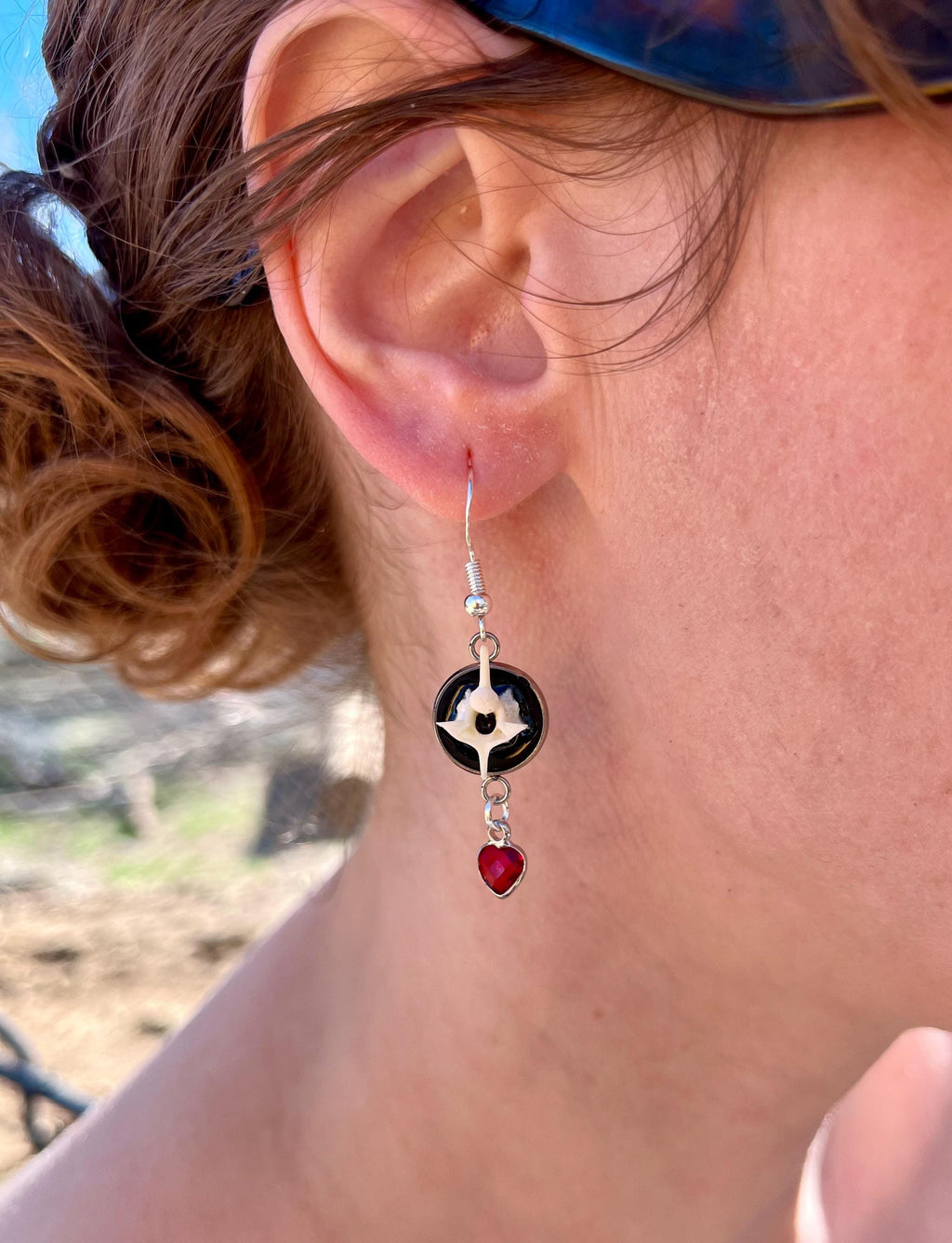 Enamel Snake Vertebrae Earrings | Gold Plated or Stainless Steel | Crystal Heart Drop | Hypoallergenic