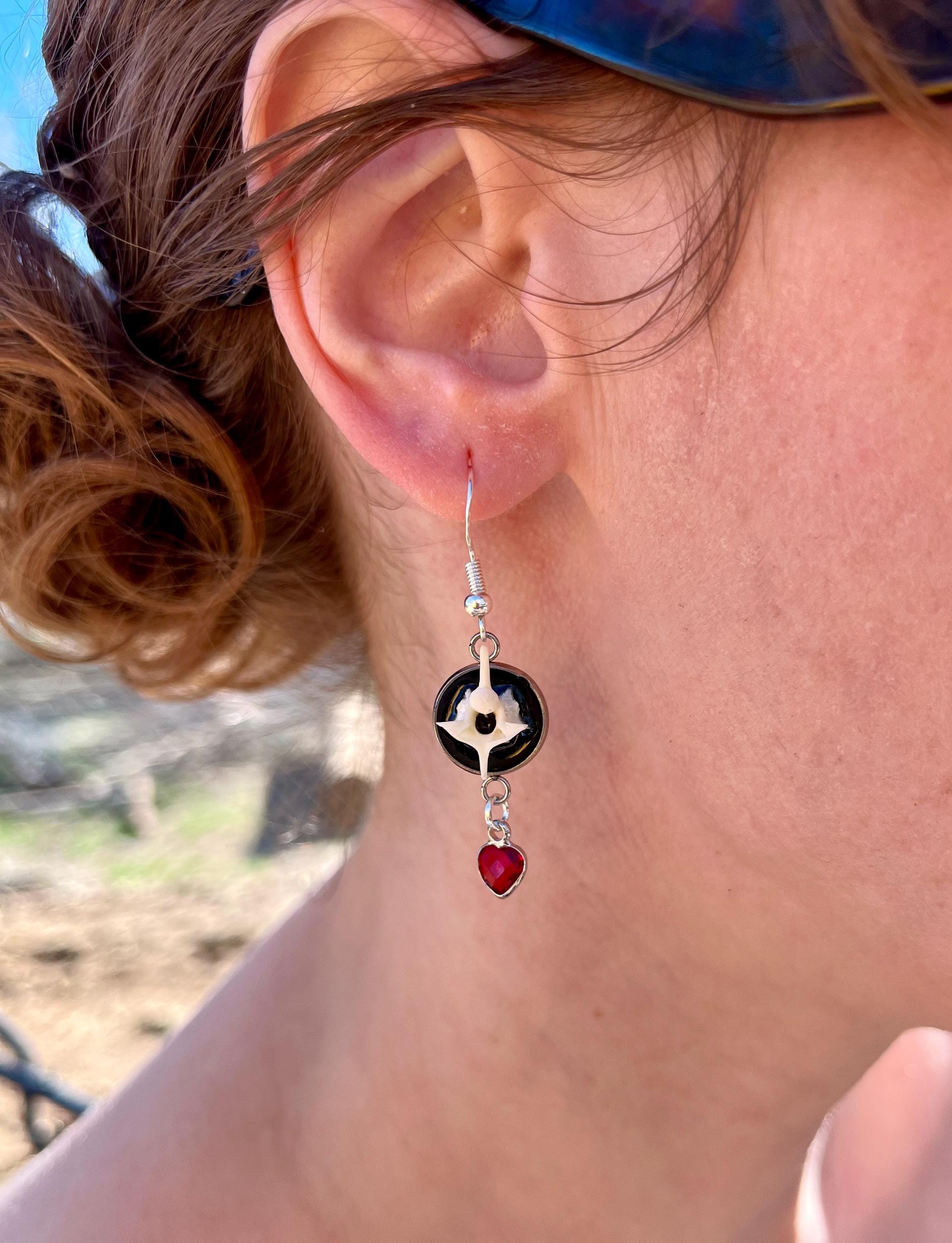 Enamel Snake Vertebrae Earrings | Gold Plated or Stainless Steel | Crystal Heart Drop | Hypoallergenic