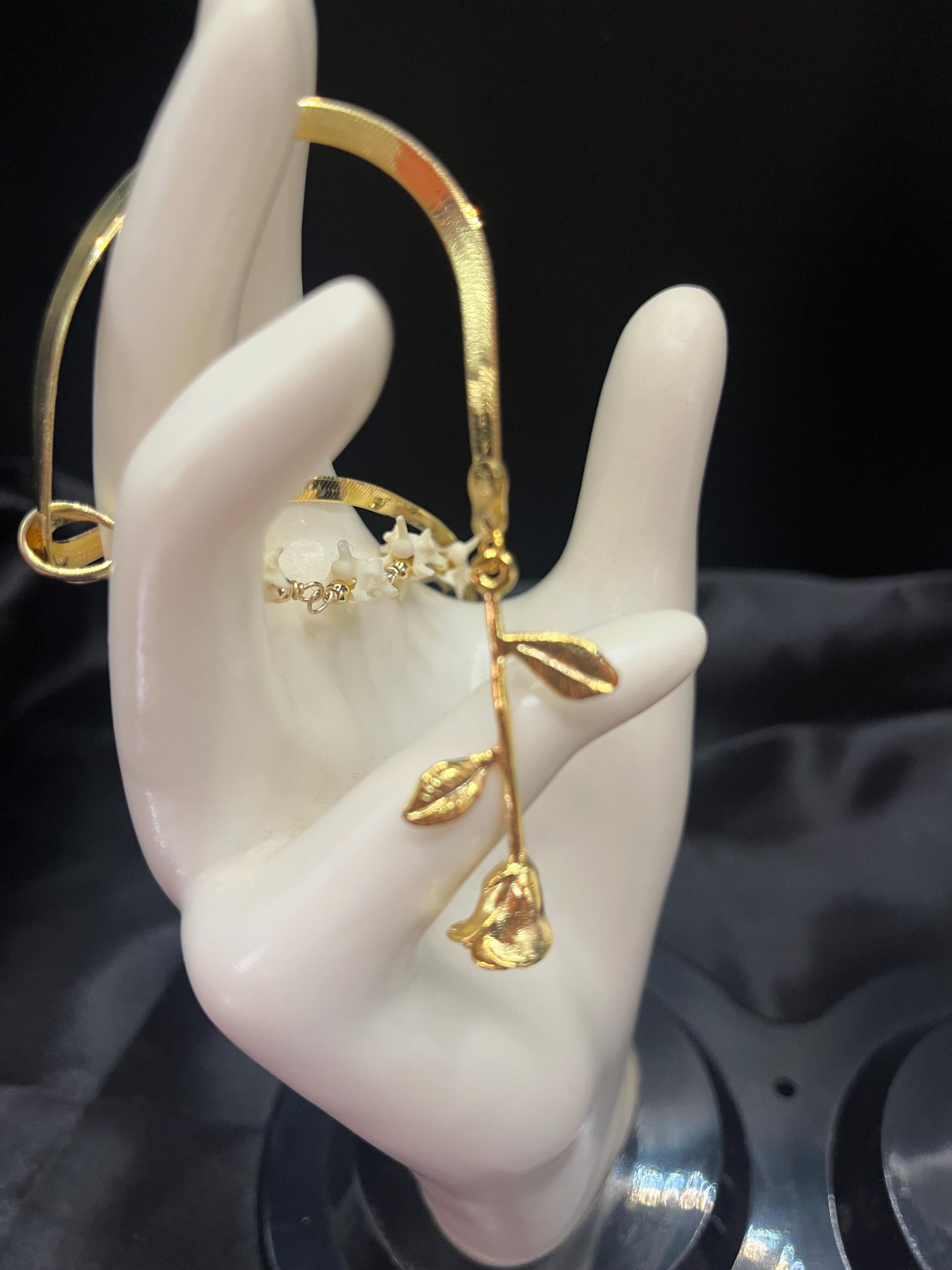 Rose Bone Lariat Necklace | Gold Plated Sterling Herringbone Chain | Rattlesnake Vertebrae | 19”