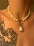 Freshwater Pearl Necklace with Stainless Steel Hoop and Baroque Pearl Drop