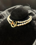Antique Horseshoe Brooch Necklace with Double Strand Freshwater Pearls, 14–16”