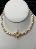 Blush Pink Freshwater Pearl Necklace with Rattlesnake Vertebrae and Gold Accents, 14.5–16.5”