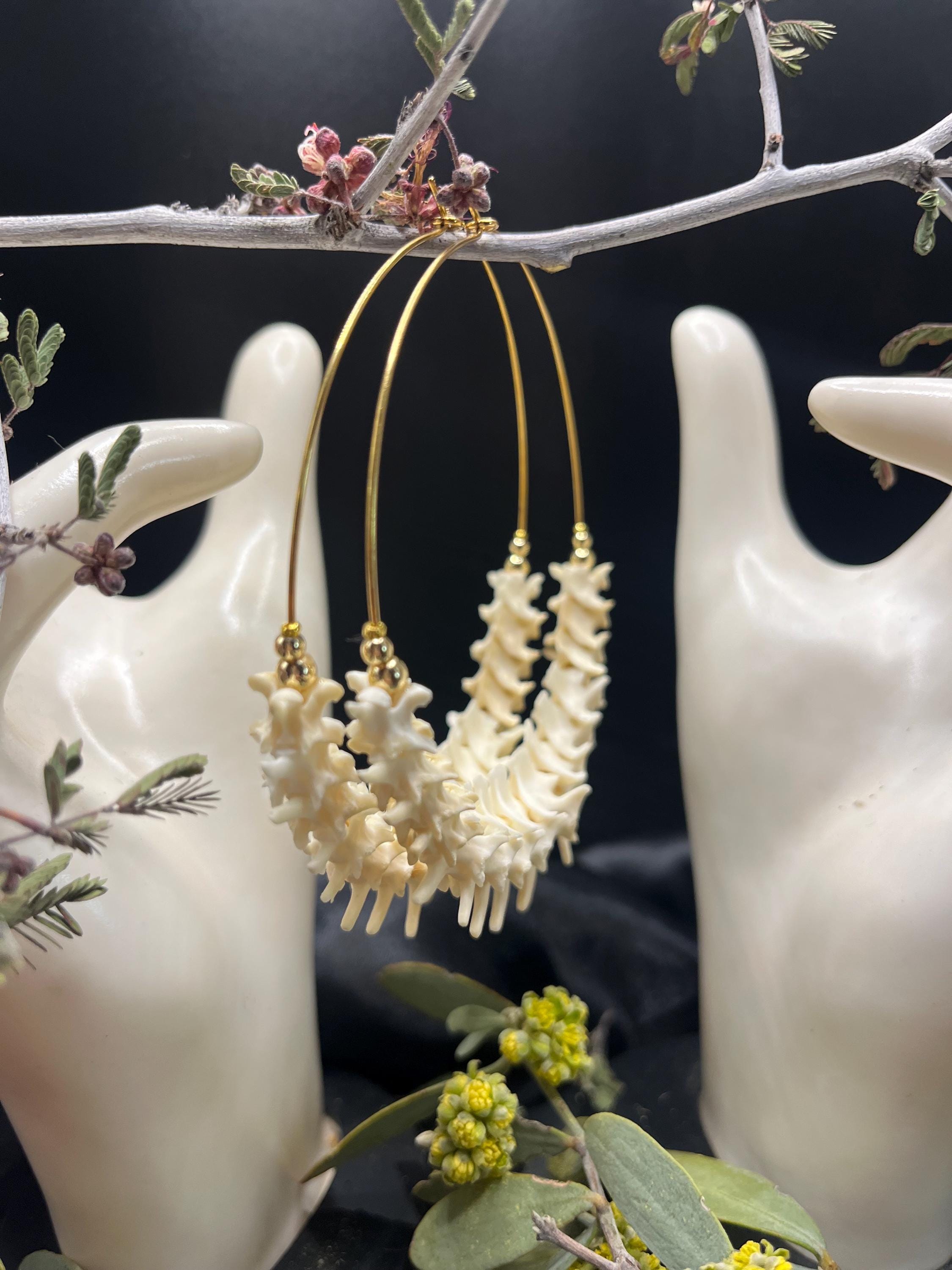 Rattlesnake Vertebrae Half Hoop Earrings, 2.75”