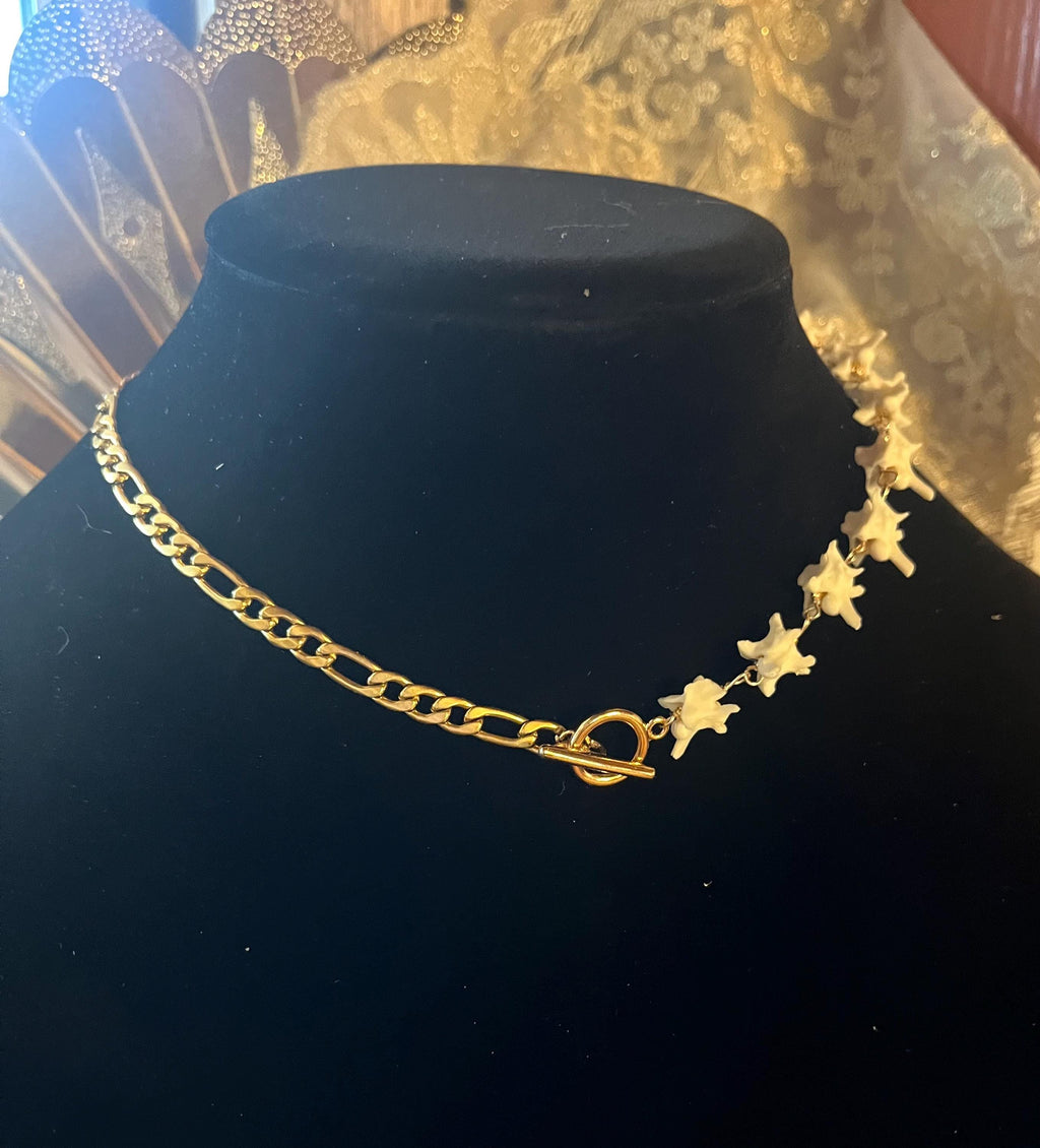 Real Rattlesnake Vertebrae Necklace • Gold Plated Figaro Chain • Western Bone Jewelry • Toggle Front Closure