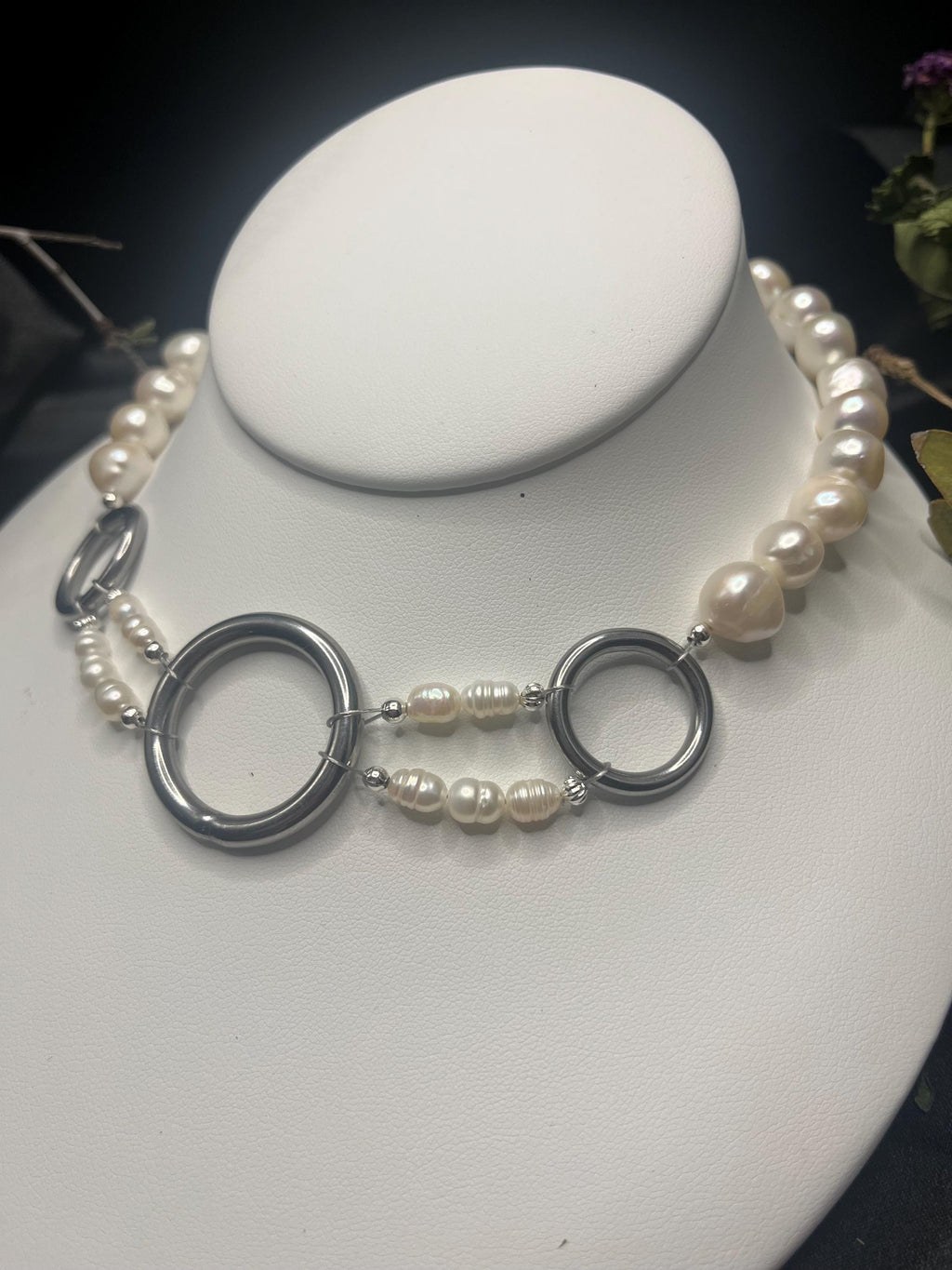 Freshwater Pearl Choker Necklace with Stainless Steel Hoops | Adjustable 14.5–16.5”