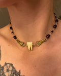 Freshwater Pearl & Garnet Necklace with Human Molar | Adjustable length | 14”-16”